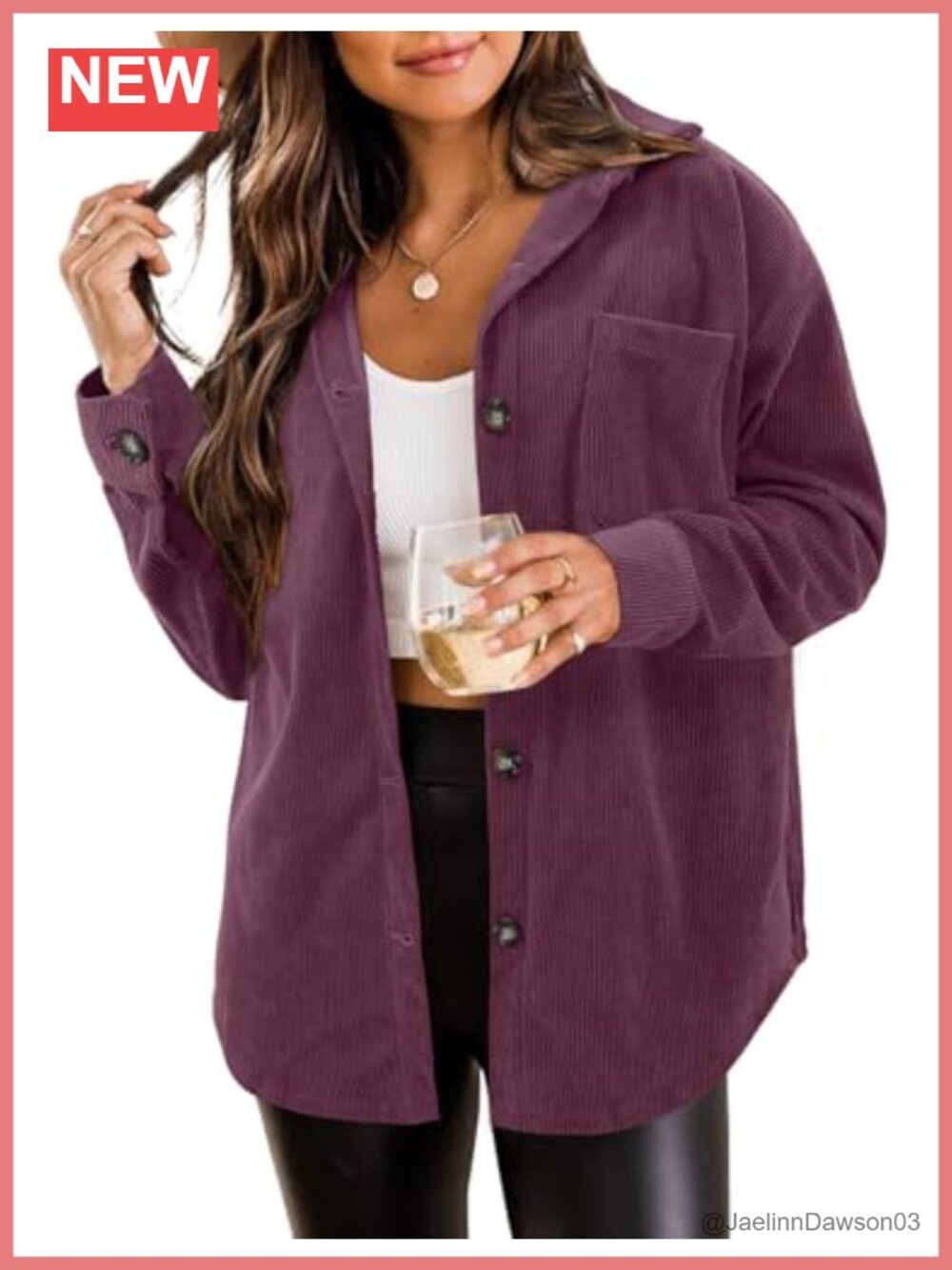 Women's Corduroy Button Down Shacket Long Sleeve Blouse Top